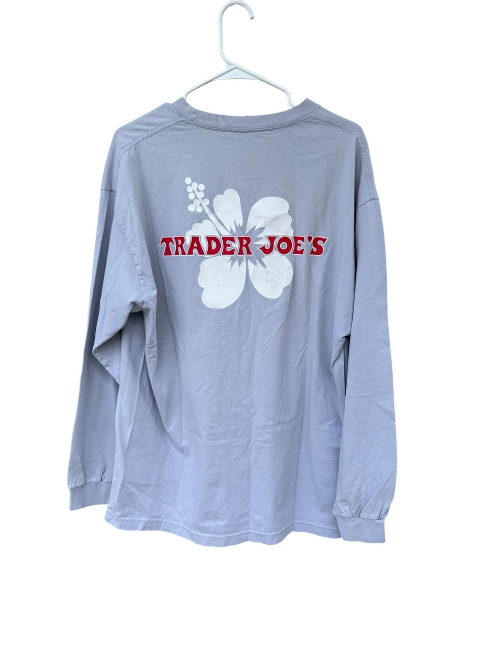 Trader Joe's Gray Hawaiian Flower Logo Long Sleeve T-Shirt - Men’s Size XL